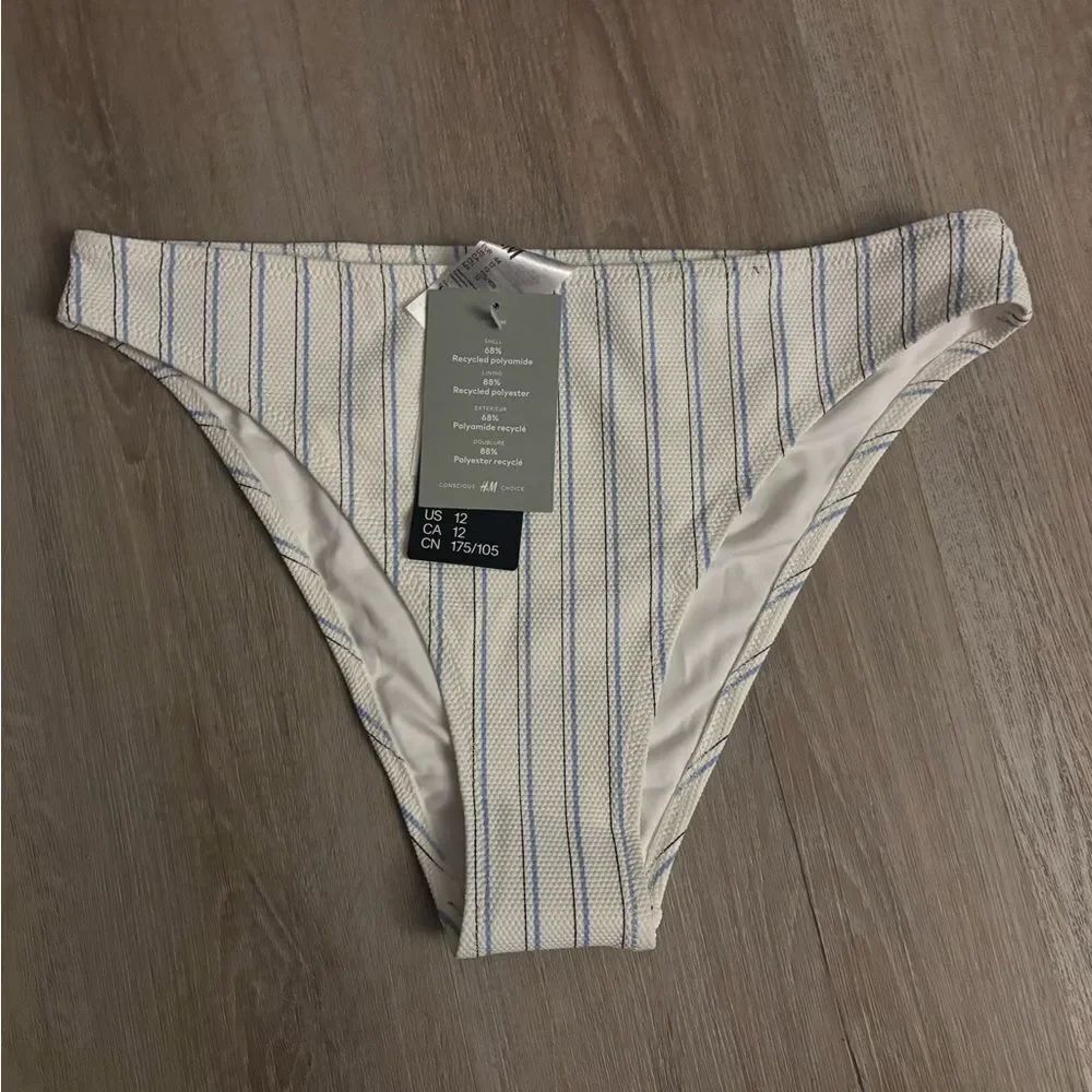 H&M White Bikini Bottom with Blue Accents